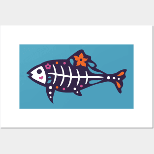 Colorful Day of the Dead Fish | Dia de los Muertos Pescado Posters and Art